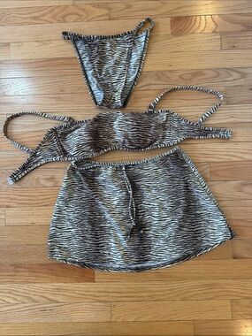 Zebra Print Black & White Bikini Set with Skirt